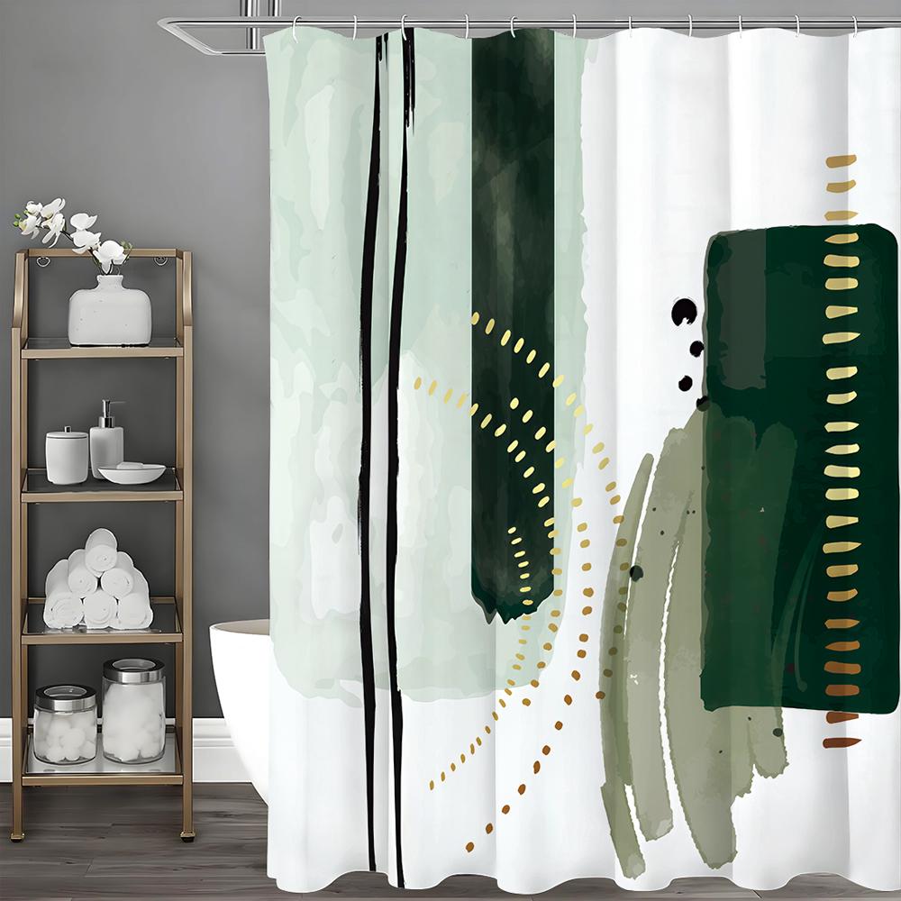 Modern Geometric Watercolor Brushstroke Shower Curtain, Bathroom Decorative Shower Curtain, Waterproof Shower Curtain with Hooks