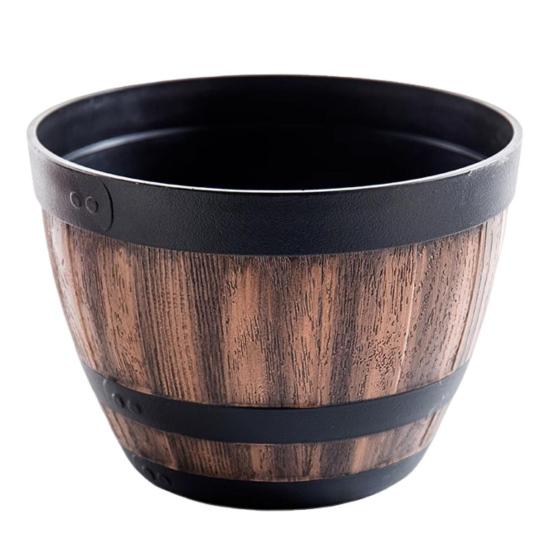 

Large Flower Pot Whiskey Barrel Design Plant Pot with Drainage Holes Saucer Lotus Planter Rustic Garden Pots for Herbs Outdoor Planting Unperforated A
