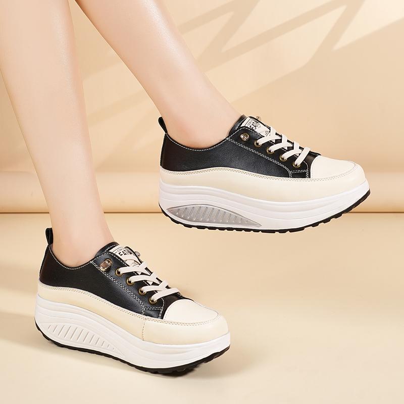35-41 Women's Leather Lace-up Platform Rocker Shoes Wedge shoes Casual Shoes