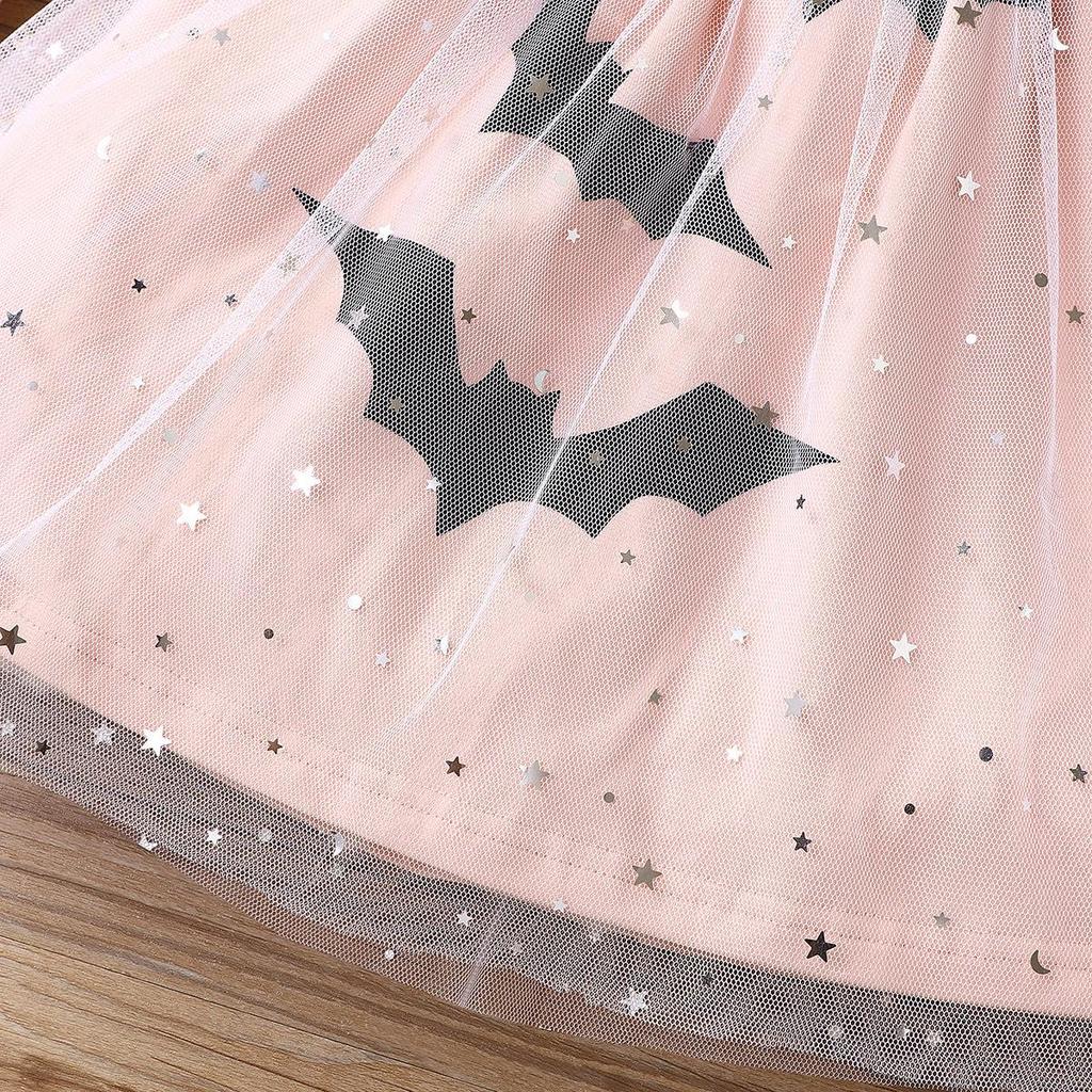 European and American Halloween Cosplay Batwing Mesh Dress for Girls - Autumn Long-Sleeve Style