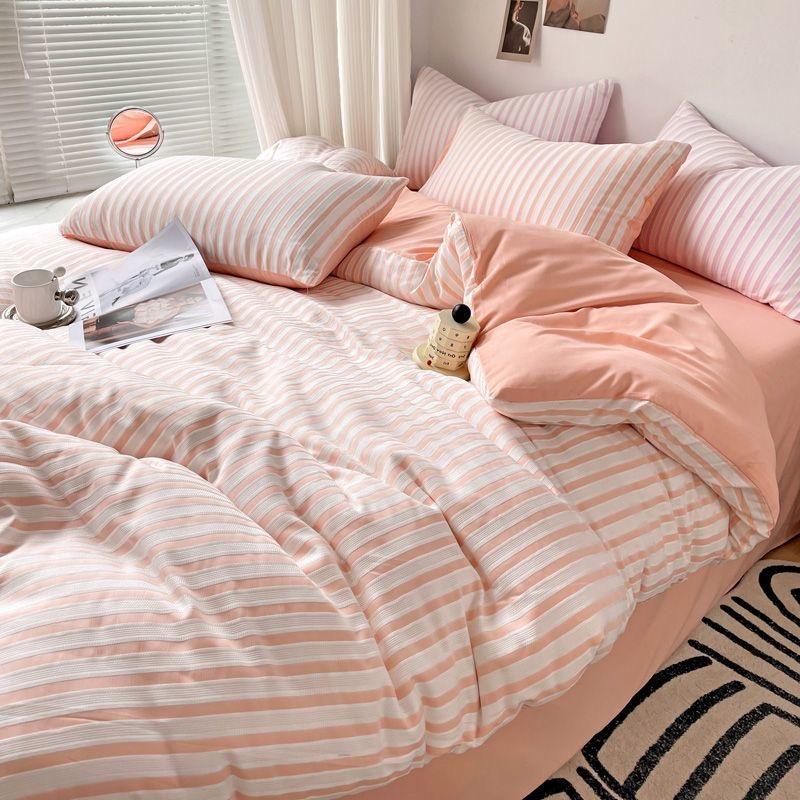 Ins Style Bedding Set Duvet Cover  Wash Cotton Stripe Summer Soft Cool Summer Bed Sheet Set Comforter Set Quilt Cover