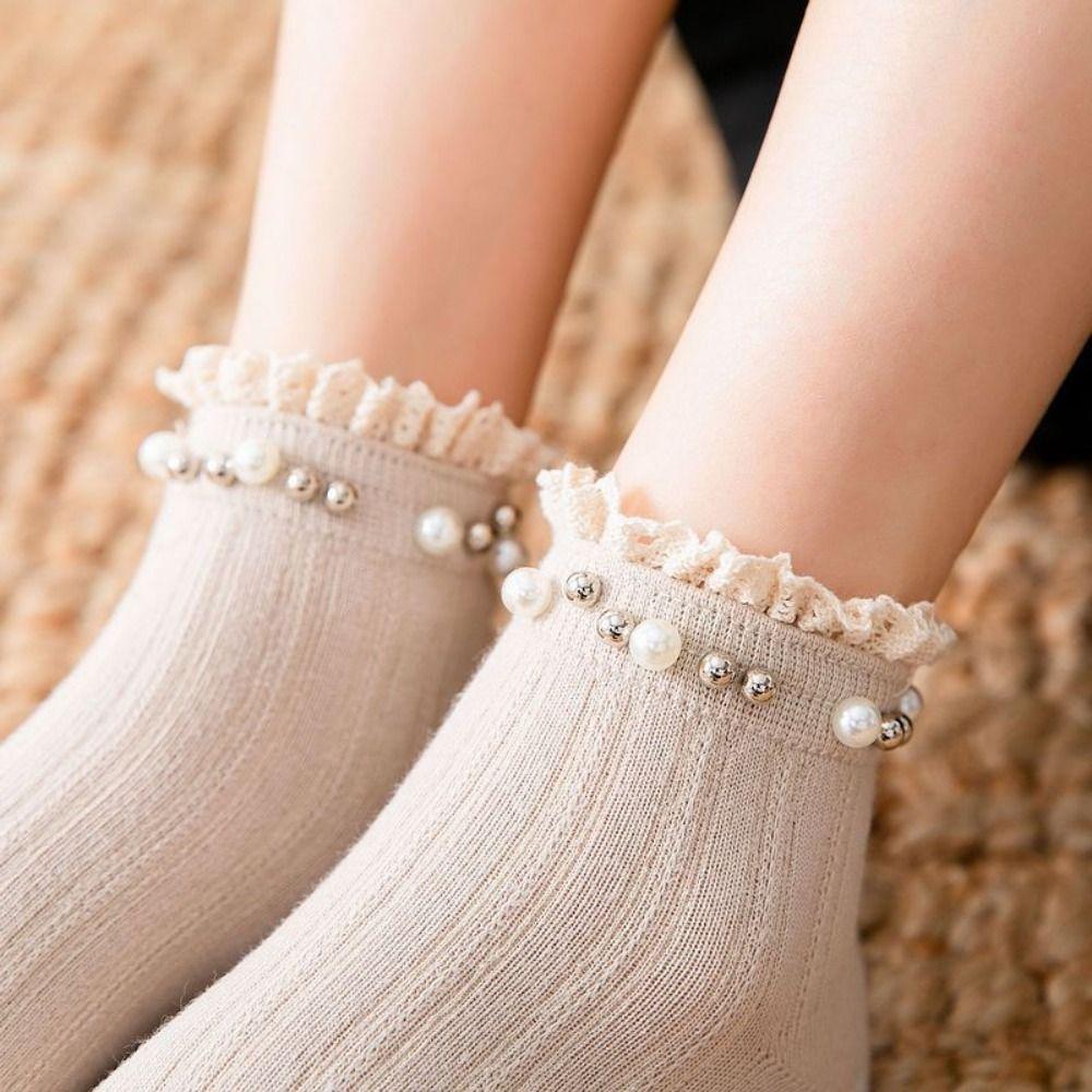 1Pair Breathable Lace Ruffle Socks Elastic White Frilly Socks Women Ankle Socks  Women Girls