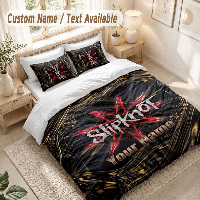 Custom Name Bedding Set 3 PiecesSlipknot Print Duvet Cover + 2 Pillowcases Soft Bed Decor