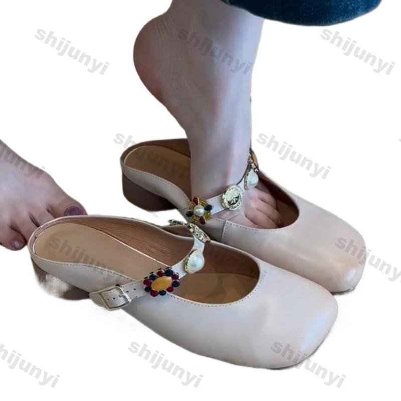 Fashion Fashion Women's Shoes Summer Outdoor Square Toe Half Slippers Chunky Chunky Mary Jane Shoes Lightweight Comfortable Sandals