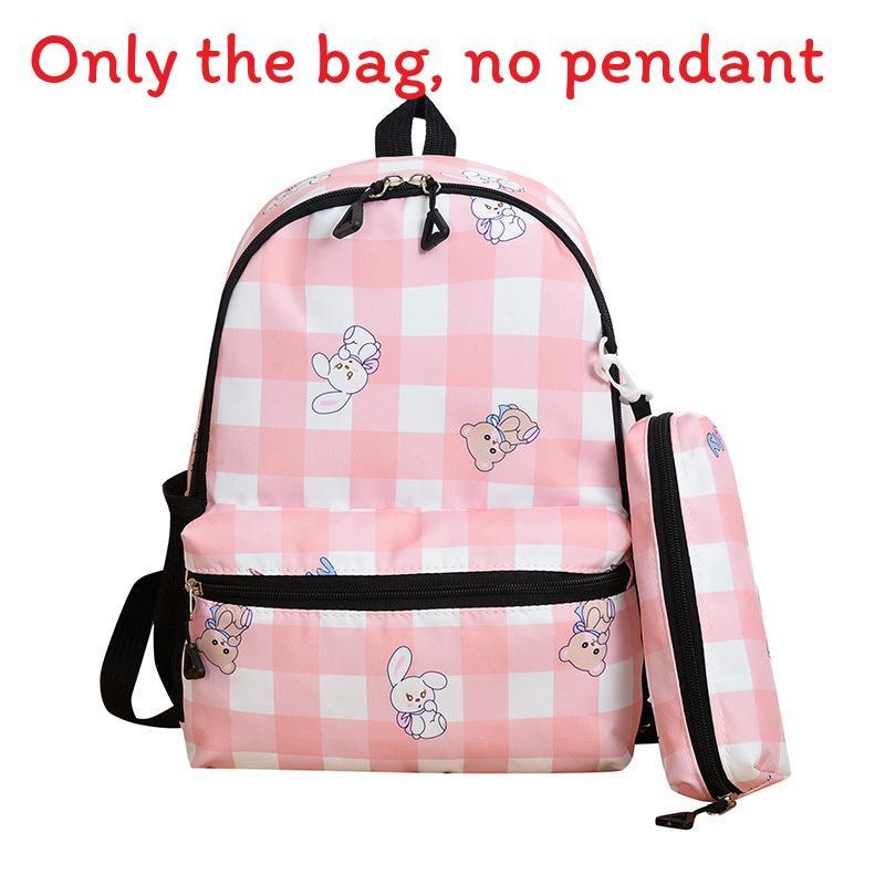 

Childrens Capacity Large Checkered Backpack With Bear Print Design For Use Daily розовый