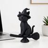 Matte Black Cat Sculpture Witch Figurine, Riding Broom Statue, 3D Printed Modern Decor Ornament, Collectible Desktop Decoration for Home Office