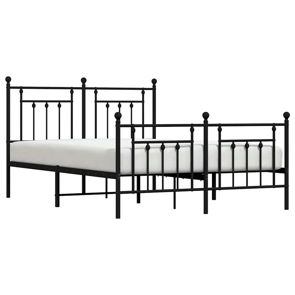 vidaXL Bed Frame with Headboard and Footboard Metal Black 140x190 Cm