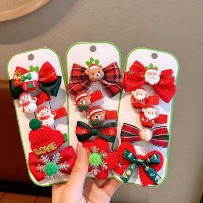 2024 Kids' Christmas Hair Clip Set: Santa, Tree, Reindeer - 5 Piece Holiday Collection