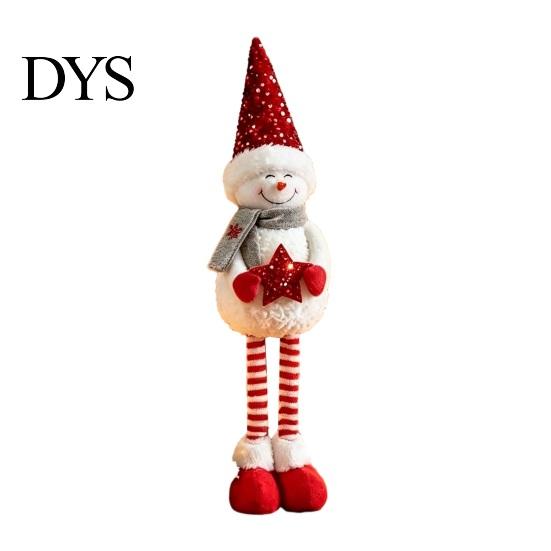 Retractable Long Leg Snowman Dolls Christmas Plush with Extendable Legs, Sequins Hat Holding Star Soft Decor Doll, Standing Legs Xmas Decoration
