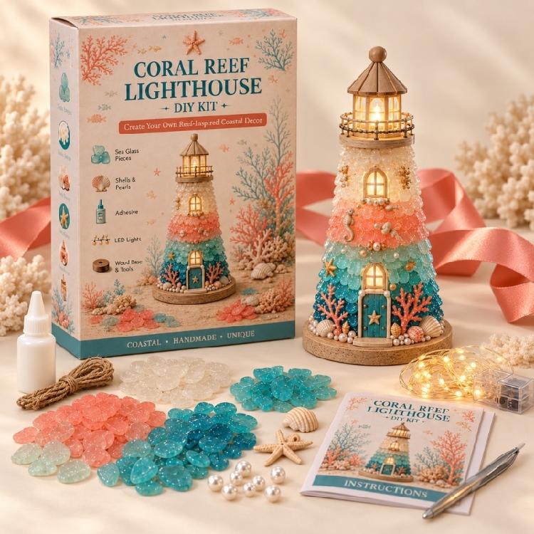 Standing Lighthouse Craft Set with Plastic Parts for Indoor Decoration, Handcrafts Assembly, and Handmade Gifting