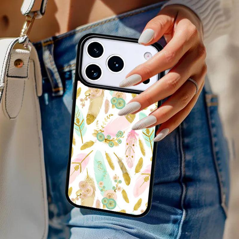 Aquarell Feder Muster Design Handyhülle Für iPhone 17 Air 14 15 13 12 Max Hülle Für Apple 16e 11 Pro Max Plus Coque