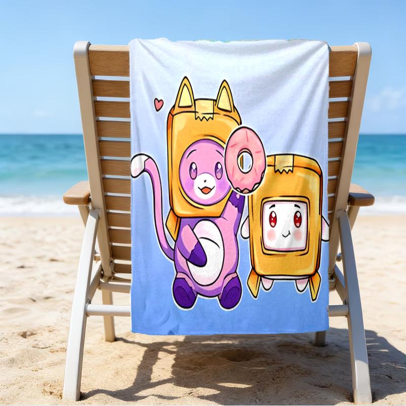 proof beach towel with a Lankybox Foxy and Rocky3 pattern - soft,absorbent,quick-drying,machine washable - perfect for swimming,camping,bathing
