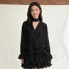 Black Vneck Dress With Ruffle Sleeves For Elegant Women Summer 2025