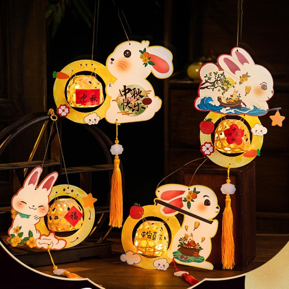 DIY Craft Middle Autumn Festival Lantern Cartoon Hanging Rabbit Lamps  Moon Festival