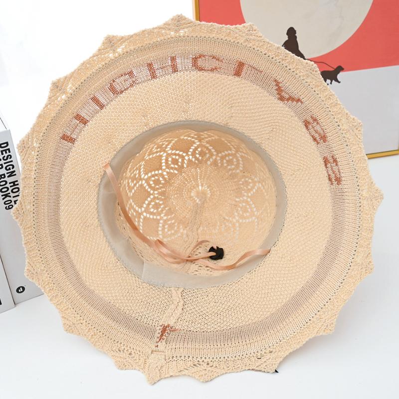 Summer New Versatile Sun Protection and Sunshade Hat Fashion Women's Knitted Fisherman Hat Foldable Ribbon Straw Hat Women