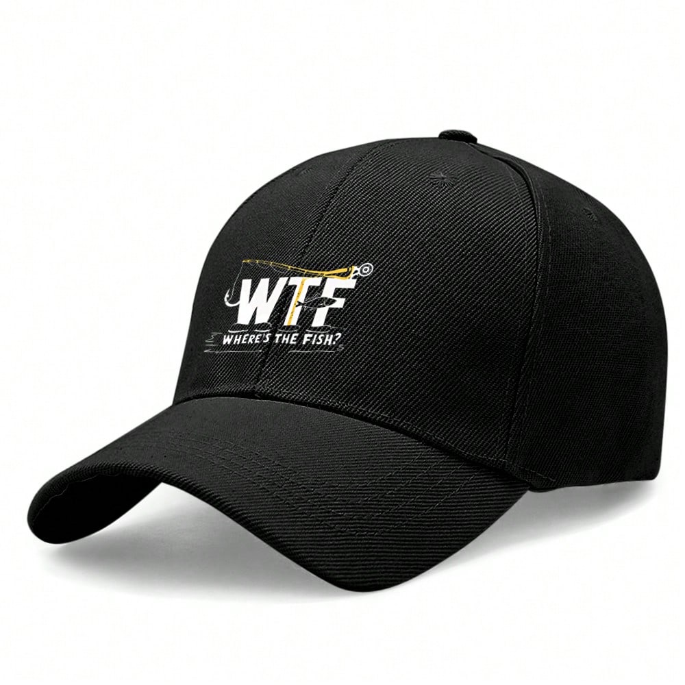 Funny Fishing Hat - WHERE S THE FISH? Print Adjustable Baseball Cap чёрный