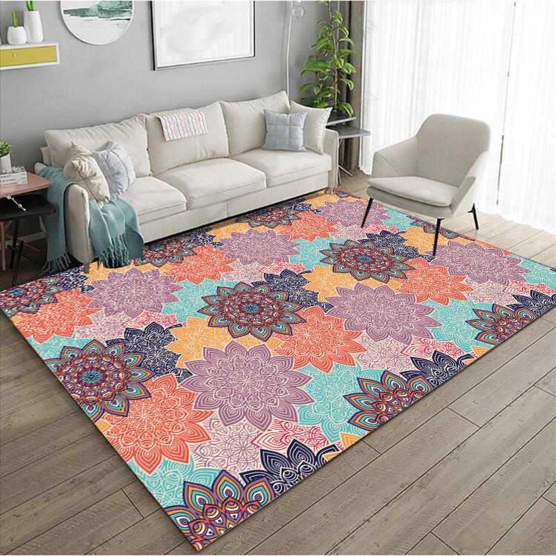 Ethnic Vintag Carpet Maximalism Flower Printed Home Decor Rug Living Room Bedroom Anti-slip Mat for Both Indoor and Outdoor Use
