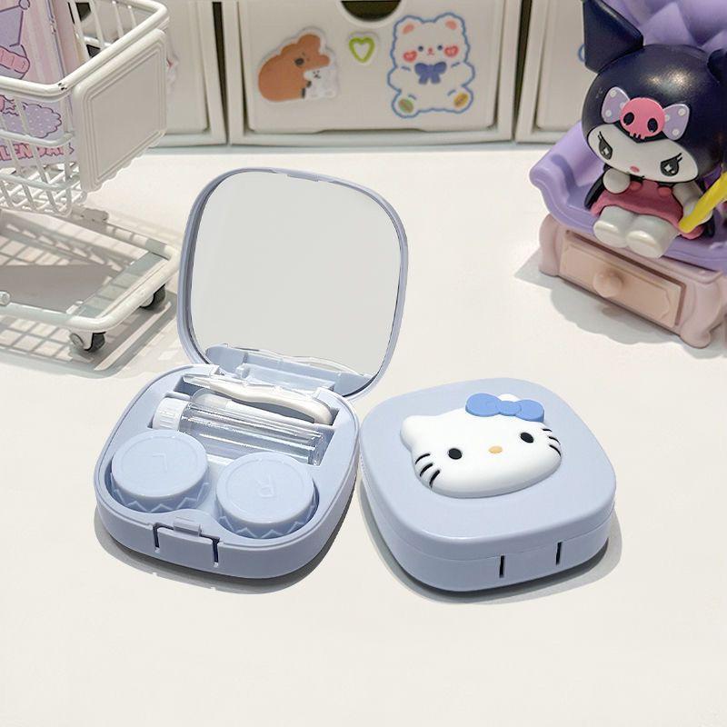 

Kawaii Hello Kitty Color Contact Lens Case Cartoon Cute Sanrio Portable Contact Lens Care Box With Mirror Girls Travel Gifts синий