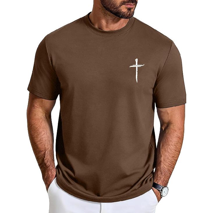Camiseta Casual Gráfica Ajustada para Hombre con Cruz Cristiana Aiyino
