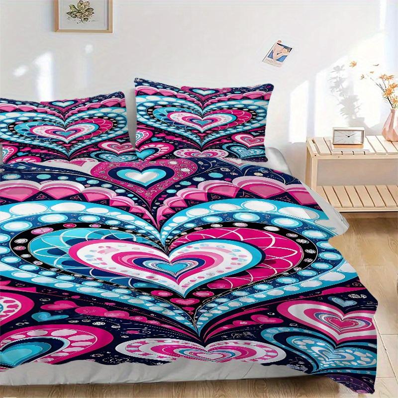 

3Pcs Heart-patterned fabric Printed Bedding Set, Breathable And Soft,(Includes 1 Duvet Cover And 2 Pillowcases, Quilt Not Included) yy250815166 135x200cm