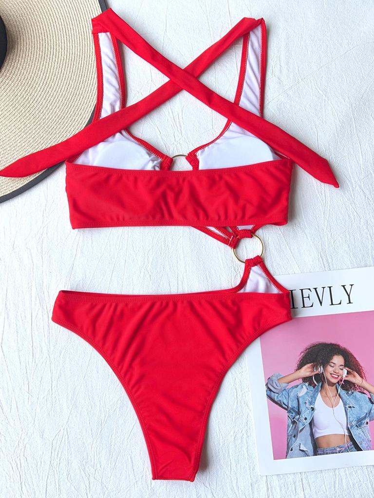Dámske plavky jednofarebné ohlávka s výstrihom Sexy zaväzovanie na chrbte Jednodielne plavky Bikiny Plážové oblečenie Plavky