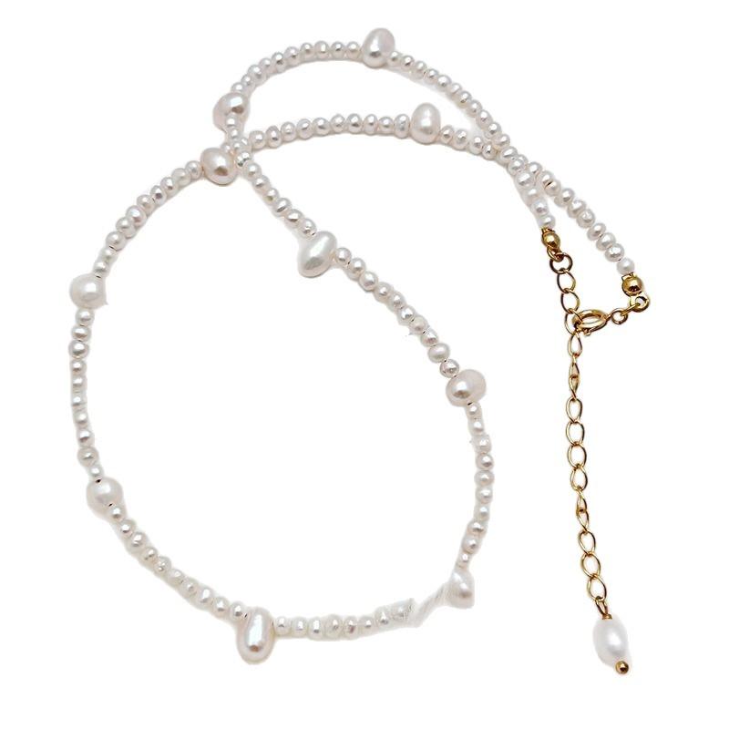Natürliche Süßwasserperlen-Schlüsselbein-Halskette - barocke Reisperlen-Schicht-Süßwasserperlen-Halskette