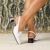 Women's Patent Leather Square Toe Chunky Heel Sandals - Backless, European & American Style, Plus Size 43