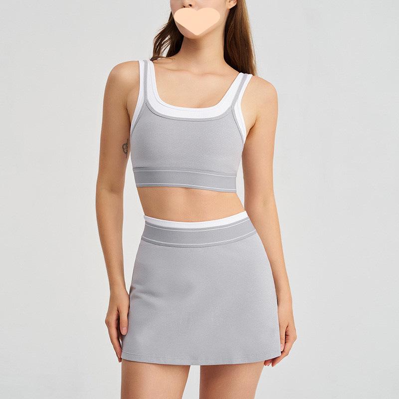 QYZJ Color Block Strappy Sports Bra & Skirt Set