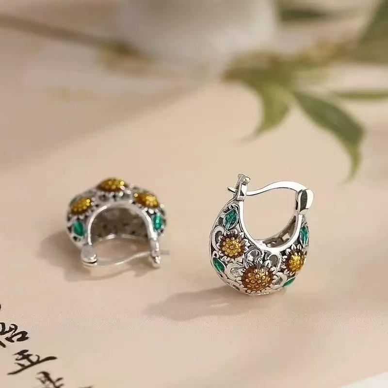 

Винтажные серьги-подсолнухи ручной работы с эмалевыми подвесками, элегантные бохо-украшения для ушей