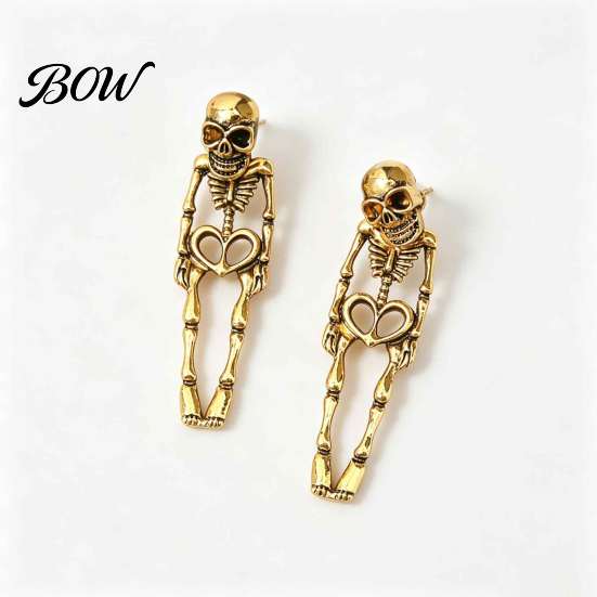 Personalized Gift for Goth Lovers 2Pcs Skeleton Earrings Women, Gothic Alloy Drop Earrings, Hypoallergenic Punk Retro Dark Style Skull Dangle
