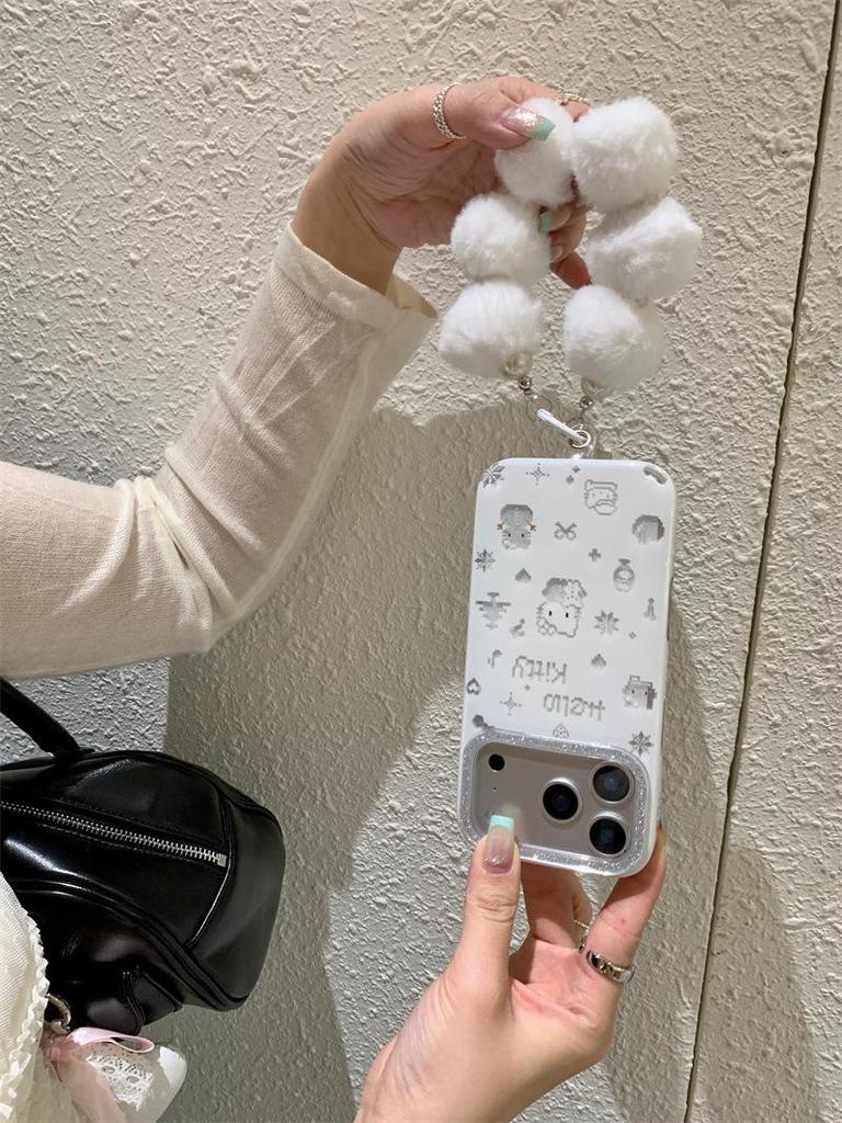 Korean Glitter Pixel Snowman Phone Case for iPhone 17/16 Pro Max/15/14