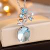 Fashion Oval Cut Sky Blue Zircon Pendant Necklace for Women Silver Color Chain Necklace Crystal Wedding Party Jewelry Gifts