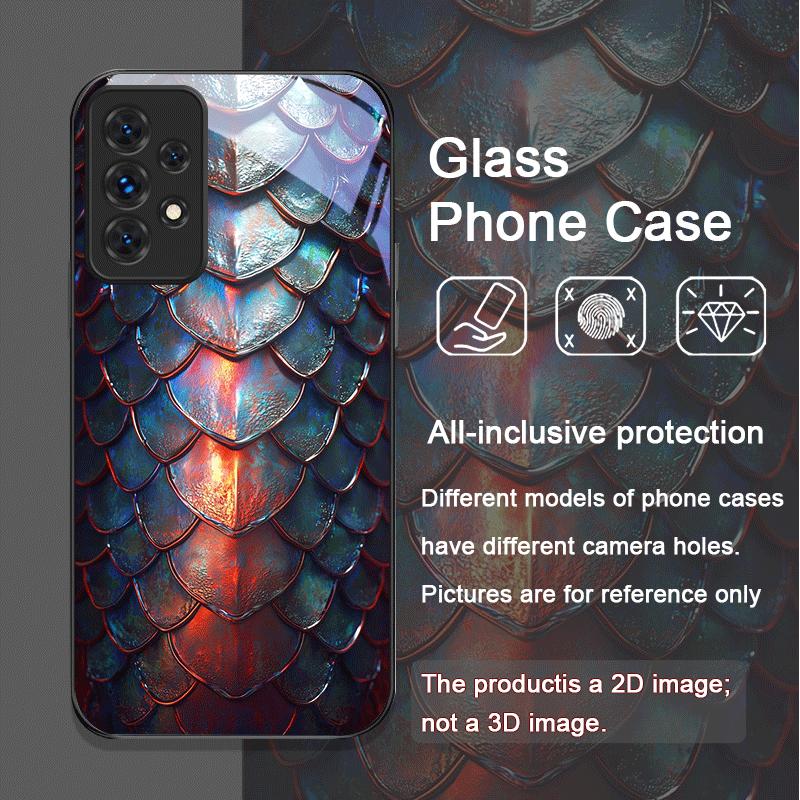 Creative Black Golden Scale Texture Printed Tempered Glass Phone Case for Samsung Galaxy A56 A55 A54 A53 A52 A36 A16 A14 Covers