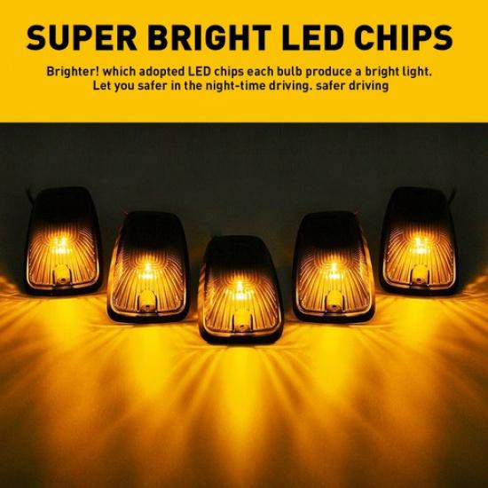 Smoked/Yellow Lens Cab LED Amber Roof Marker Lights For Chevy/GMC Pickup
