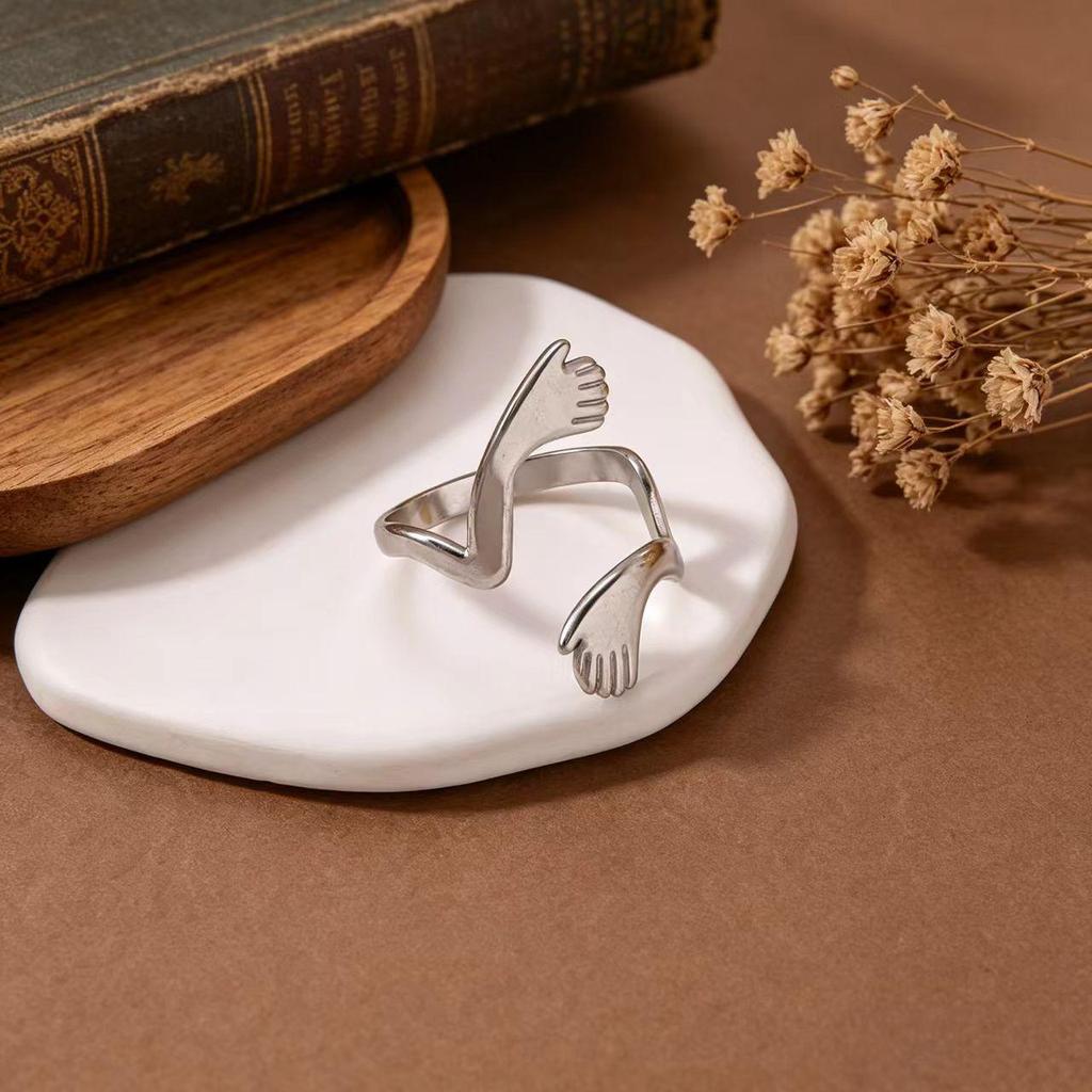 Zweifarbiger geometrischer offener Ring in Gold & Silber - Titanstahl Europäischer/Amerikanischer Stil