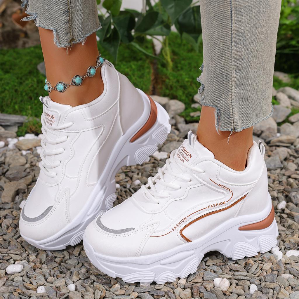 Spring And Autumn Elegant Lace Up Round Toe Sports And Leisure Shoes Fashionable And Comfortable A New Type Of Women'S Shoes