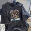 Vintage Washed Pattern T-shirt Vintage Fashion Brand Half Sleeved Shirt, Summer Casual Loose Fit Round Neck Short Sleeved Top