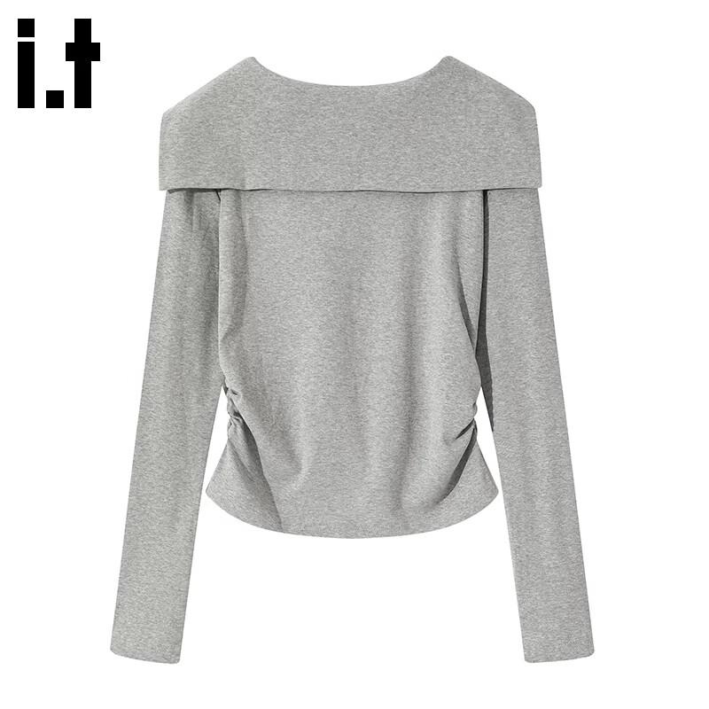 Women's Striped Tie-up Navy Collar Long Sleeve T-shirt