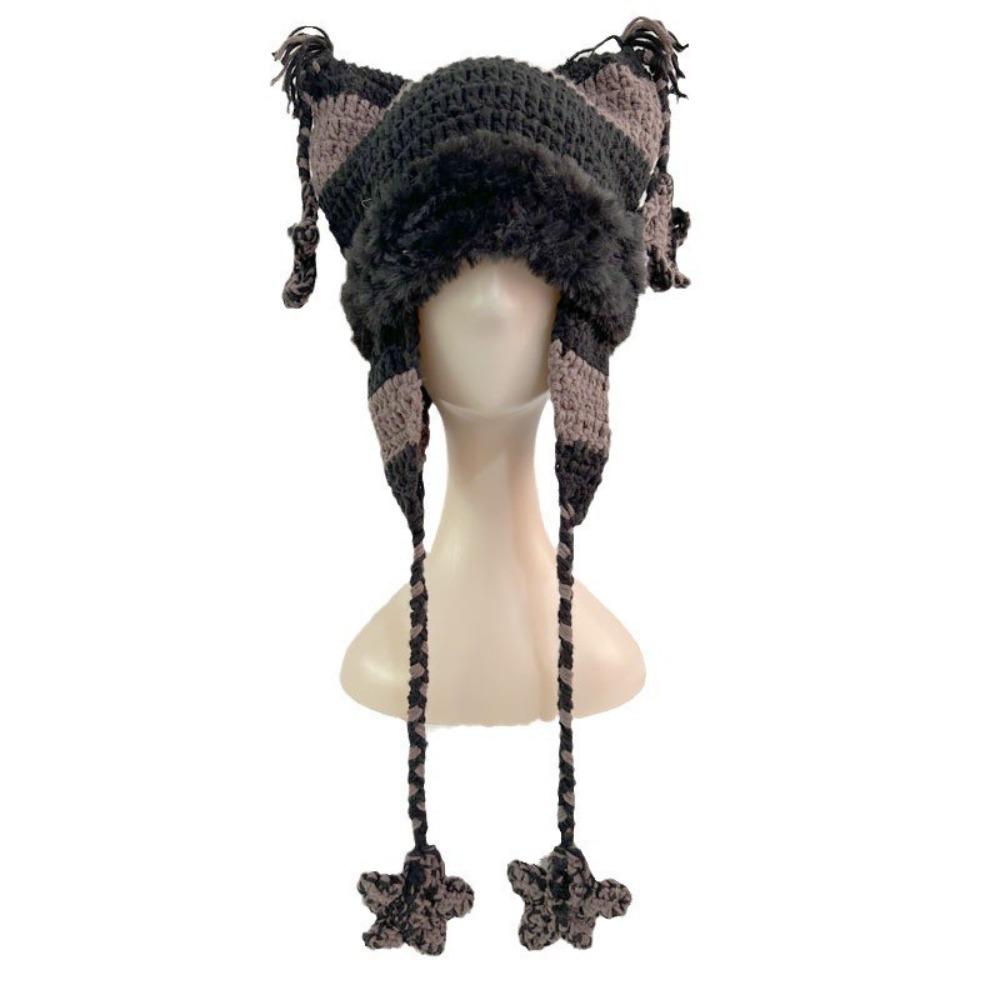 Thick Winter Bucket Hat Knitted Star Caps Casual Cat Ear Hat
