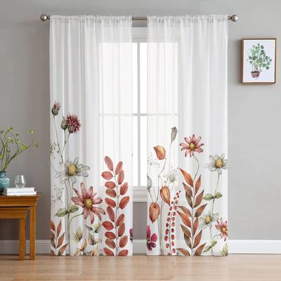Thanksgiving Plant Wildflower Living Room Bedroom Transparent Sheer Curtains Holiday Decoration Window Voile Tulle Curtain
