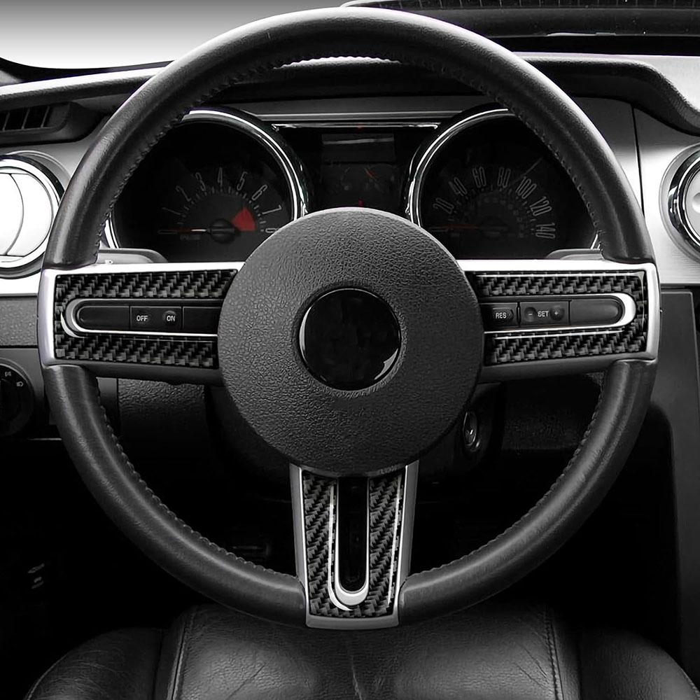 3Pcs Carbon Fiber Steering Wheel Cover Trim Replacement For Ford Mustang 2005-09