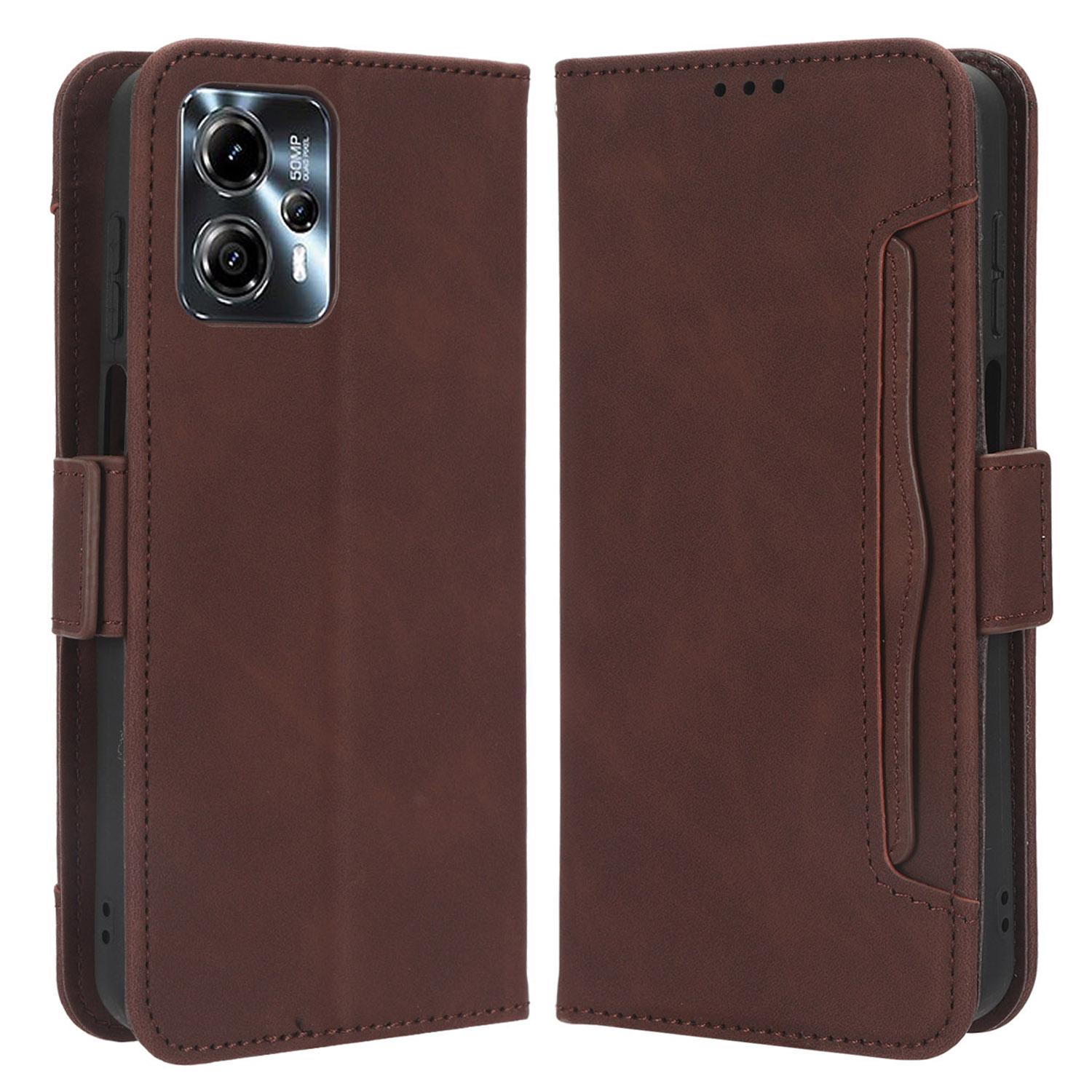 

For Motorola Moto G13 4G/G23 4G PU Leather Phone Protective Cover Multiple Card Slots Anti-drop Stand Wallet Case Brown