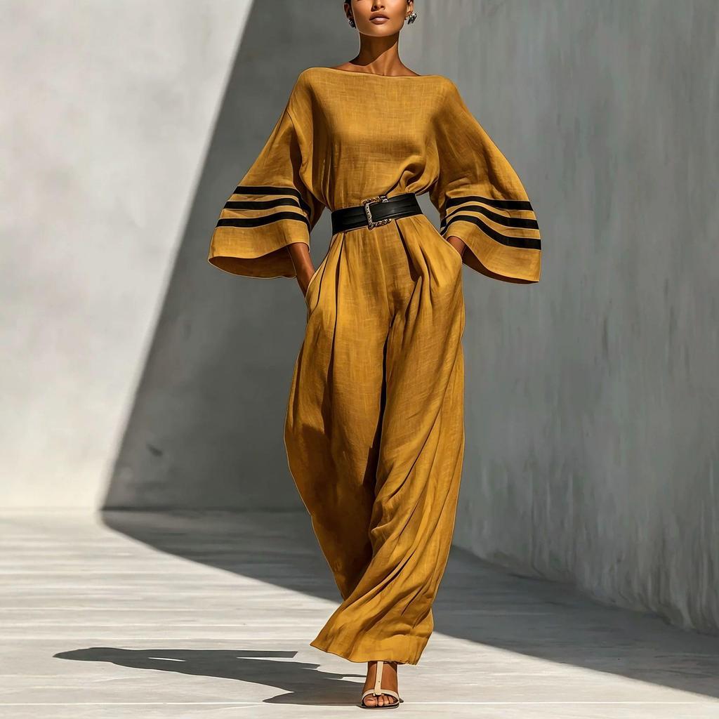 2026 European Spring/Summer Women's French Linen Blend Wide-Leg Jumpsuit