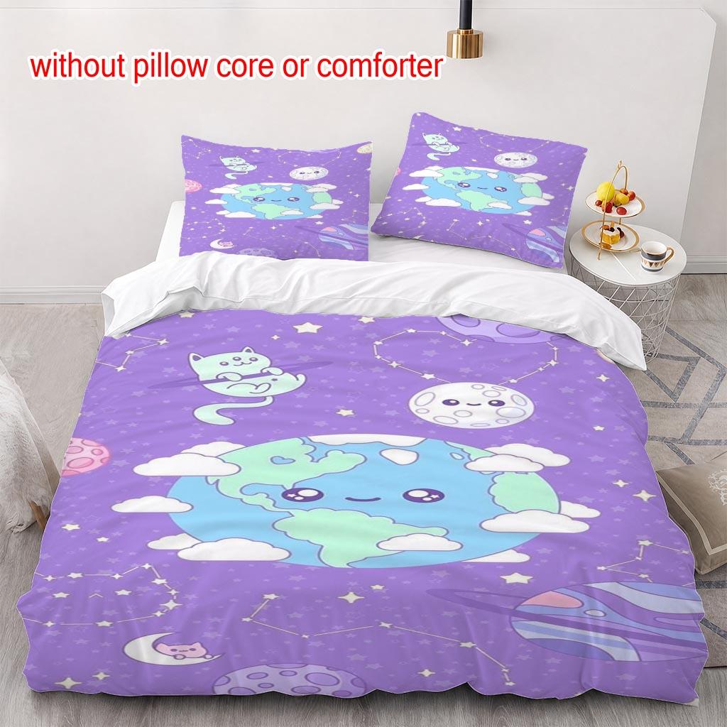 Christmas Duvet Cover Set Cute Planet Space Dream 100% Polyester Fiber Duvet Cover Ultra Soft Brushed Bedding for Bedroom Hotel Dormitory