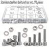 270-piece stainless steel hex bolt, nut, and washer set, M3, M4, and M5, available in lengths of 16mm, 20mm, and 25mm.
