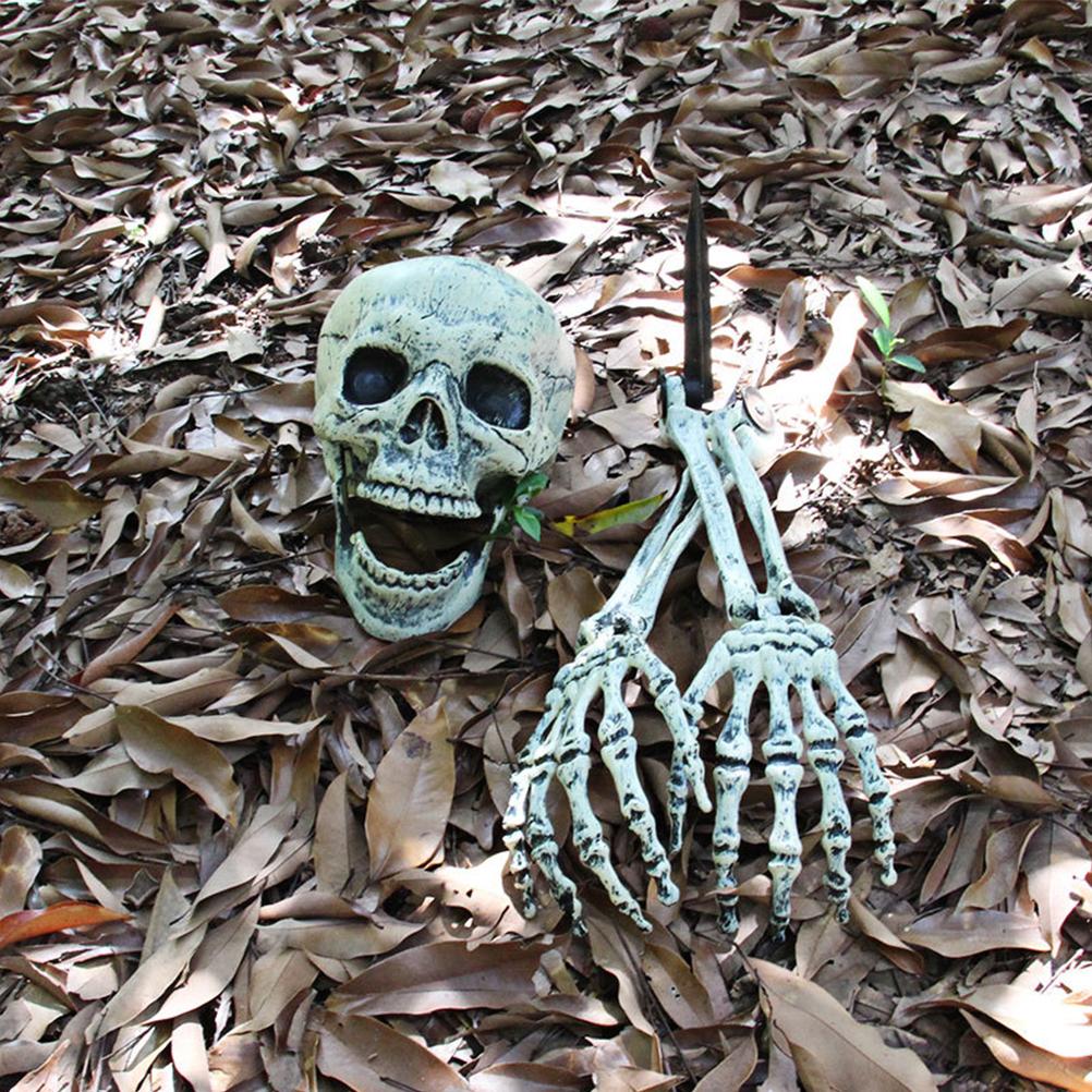 Halloween Glowing Skeleton Head Hands Arms Stakes Luminous Outdoor Decor for Lawn Garden Yard