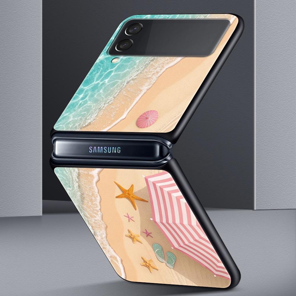 Summer Beach Hard PC Phone Case For Samsung Galaxy Z Flip 7 6 5 4 Black Cover For Galaxy Z Flip 3 Foldable Shell Fundas Capa Bag