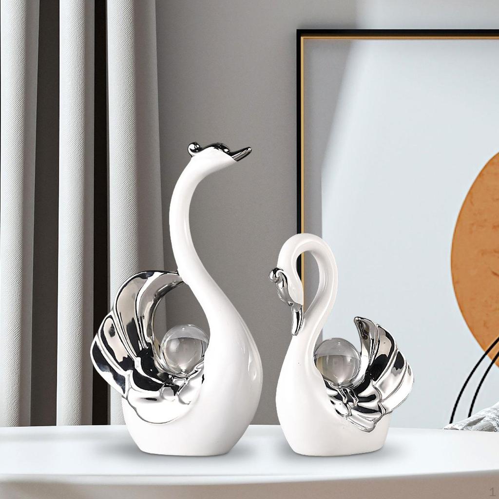 2 Stück Schwanenstatuen Tierstatue Dekoration Zubehör Skulptur Souvenir Geschenk für Tisch