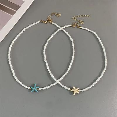 Bohemian Starfish Pendant Necklace Summer Jewelry Handmade Necklace Beaded Neck Chain  for Women