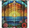 Stained Glass Blackout Window Curtains, Autumn Forest Mosaic Art Beautiful Nature Scenery Stained Glass Home Kitchen Livingroom
